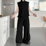 Stand-up Collar Button-decorated Vest Casual Trousers Set