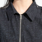 Women Pleated Textured Zip-up Collar Shirt