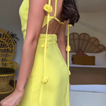 Backless Shoulder Flower Strap Halter Maxi  Dress