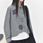 Women's Floral Patchwork Curved Hem Long-sleeved Shirt