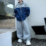Contrast Color Stitching Hooded Drawstring Shirt Casual Sweatpants Two-piece Set