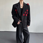 3D Floral Padded Shoulder Double-layer Collar Blazer