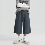 American Denim Cropped Loose Wide-leg Shorts