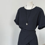 Cross-strap Short-sleeved Fitted Waist Dress