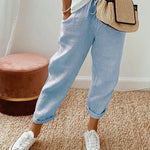 Solid Color Insert Pocket Drawstring Casual Pants