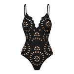 Black Laser-cut Floral Cutout One-piece Swimsuit