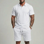 KZZ Men's Solid Polo Shirt & Drawstring Waist Shorts Set