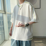 Contrast Stitching Crew Neck 3/4 Sleeves Top