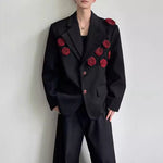 3D Floral Padded Shoulder Double-layer Collar Blazer