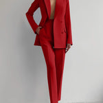 Casual Commuting Solid Color Blazer & High Waist Pants Set