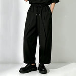 Black Loose-Fit Straight-Leg Drawstring Pants