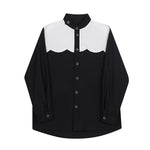 Asymmetric Stand Collar Contrasting Color Long Sleeve Shirt