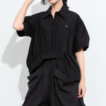 Women's Asymmetric Paneled Short Sleeve Designer Shirt