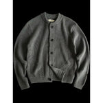 Heavyweight Cotton Crewneck Button Up Knitted Cardigan