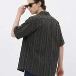 KZZ Men's Loose-Fit Striped Collared Shirt