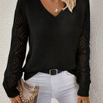 V|C - Pointelle Sleeve V-Neck Sweater Nancy