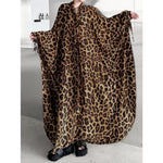 Women's Leopard Print Loose Belted Batwing Sleeve Dress