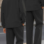 KZZ Men's Textured Long Sleeve Polo Shirt & Drawstring Pants Set