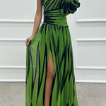 Hazel™ | Elegant Striped Maxi Dress with Off-the-Shoulder Design
