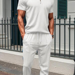 KZZ Men's Pure Color Jacket and Sports Leisure Long Pants