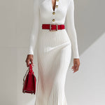 【24-hour shipping out】White Wool Lapel Button Design Maxi Dress