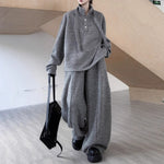 Retro Stand-up Collar Webbing Pullover Sweatshirt Wide-leg Trousers Two-piece Set
