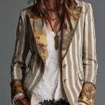 Women’s Boho Striped Printed Lapel Blazer