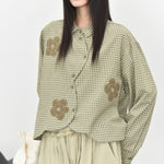 Women's Floral Patchwork Curved Hem Long-sleeved Shirt