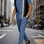 KZZ Men's Classic Striped Artistic Print Suit