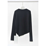 Women's Color-blocked Patchwork Faux Two-piece Pointed Hem Thin Sweater