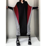 Women's Contrast Panel Loose Batwing Sleeve V Neck Knitted Dress
