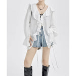 Large Ruffled V-neck And Tie-up Loose Shirt