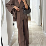 Casual V-Neck Top & Pants Two-Piece Set