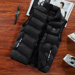 KZZ Men's Thickened Warm Sleeveless Vest - Black Full-Zip Stand Collar Ideal