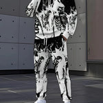 KZZ Men's Halloween Skull Print Hoodie and Pants Set