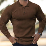 KZZ Men's Solid Color Button Polo Shirt, Regular Fit Casual Long Sleeve Top