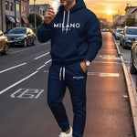 KZZ Men's Printed Hoodie and Drawstring Sweatpants Set, Menswear