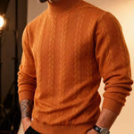 KZZ Men's solid color knitted jacquard turtleneck sweater