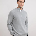 KZZ Men's Flannel Ribbed Turtleneck Half-Zip Sweater