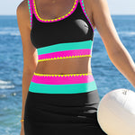 Color Contrast Patchwork Nylon Sporty 3 Piece Bikini Sets