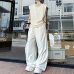 Stand-up Collar Button-decorated Vest Casual Trousers Set