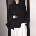 Striped Irregular Long-sleeved Shirt