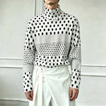 Ink-wash Polka Dot Turtleneck Pleated Base Layer Top