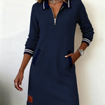 Dorellia - Casual Long Sleeve Dress with Zip Closure