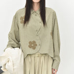 Women's Floral Patchwork Curved Hem Long-sleeved Shirt
