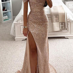 Party Sequin Off-Shoulder Slit Dress