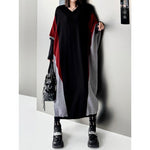 Women's Contrast Panel Loose Batwing Sleeve V Neck Knitted Dress