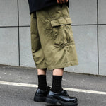 Vintage-style Multiple Pockets Cropped Trousers