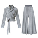 Irregular One-shoulder Waisted Pleated Top Wide-leg Pants Two-piece Set