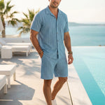 KZZ Men's openwork shorts, short-sleeved top and drawstring shorts